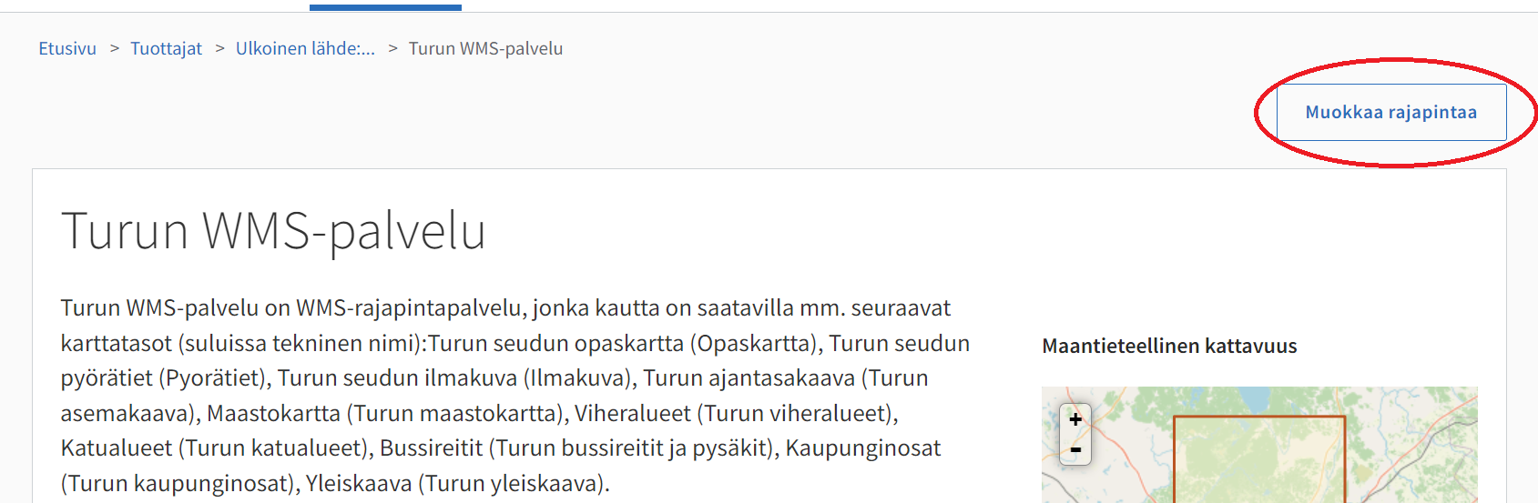 Muokkaa rajapintaa sen sivuilta.